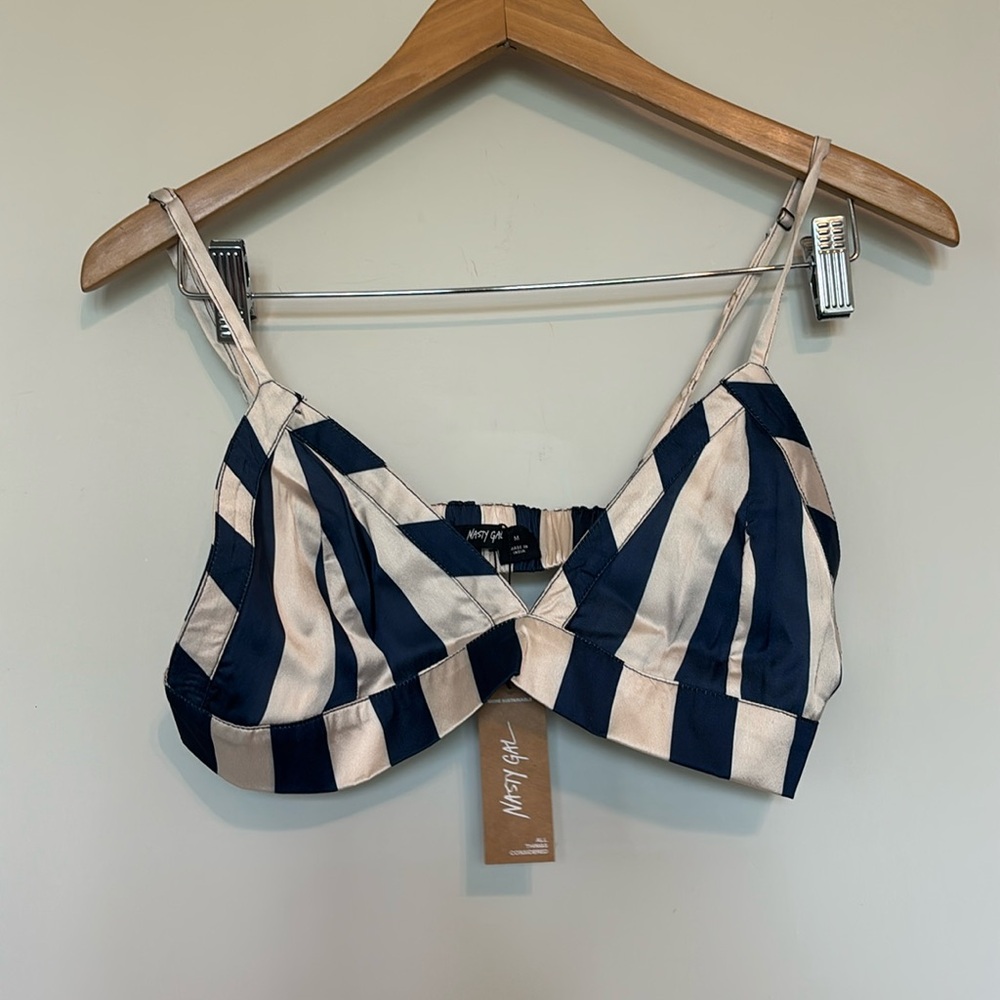 NASTYGAL Satin Striped Pajama Set Bra NWT